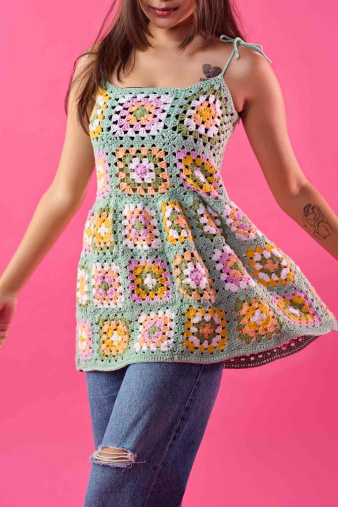 Buy Granny Square Mini Crochet Dress In the Best Price - Hand Knitted Crochet Dress